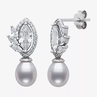 Womens White Cultured Freshwater Pearl Sterling Silver Marquise Drop Earrings