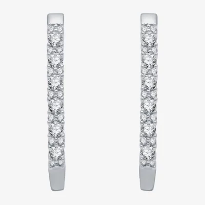 (H-I / I1) Womens 1/2 CT. T.W. Lab Grown White Diamond 10K White Gold 22.4mm Hoop Earrings