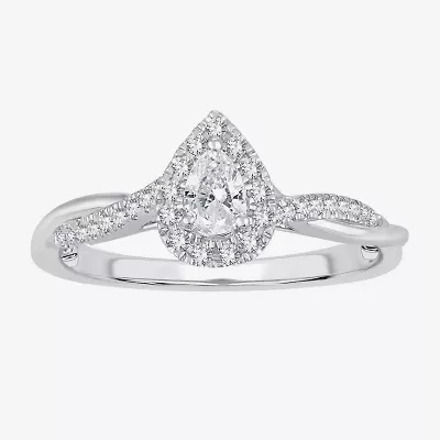 Womens 1/3 CT. T.W. Natural White Diamond 10K Gold Pear Halo Engagement Ring