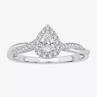 Womens 1/3 CT. T.W. Natural White Diamond 10K Gold Pear Halo Engagement Ring