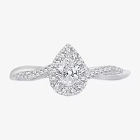 Womens 1/3 CT. T.W. Natural White Diamond 10K Gold Pear Halo Engagement Ring
