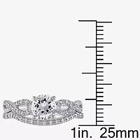 Lab Created White Sapphire & 1/6 CT. T.W Diamond 10K Gold Bridal Set