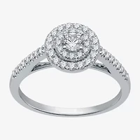 (H-I / I1) Womens 1/2 CT. T.W. Lab Grown White Diamond 10K Gold Side Stone Halo Engagement Ring