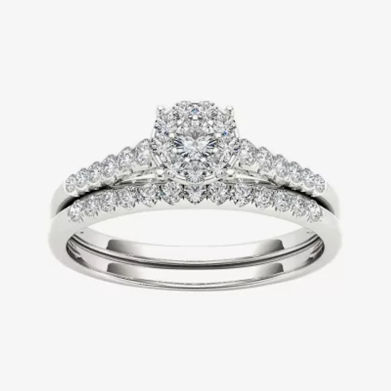 1/2 CT.T.W. Natural Diamond 10K White Gold Bridal Ring Set