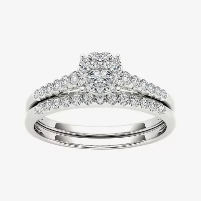 1/2 CT.T.W. Natural Diamond 10K White Gold Bridal Ring Set