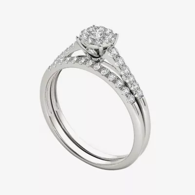 1/2 CT.T.W. Natural Diamond 10K White Gold Bridal Ring Set