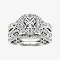 1 1/4 CT.T.W. Natural Diamond 14K Gold Halo Bridal Ring Set