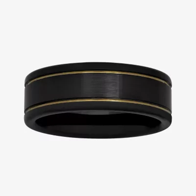 Mens Two-Tone Stainless Steel 8mm Striped Wedding Band