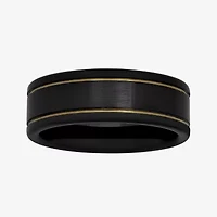 Mens Two-Tone Stainless Steel 8mm Striped Wedding Band