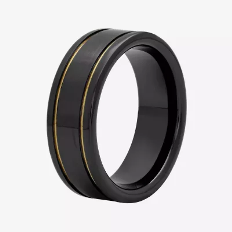 Mens Two-Tone Stainless Steel 8mm Striped Wedding Band