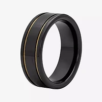 Mens Two-Tone Stainless Steel 8mm Striped Wedding Band