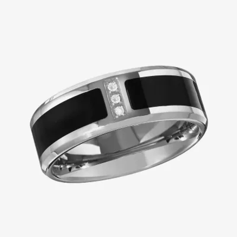 Mens Diamond-Accent Black IP Stainless Steel Wedding Band