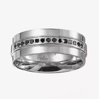 Mens 8MM Diamond Stainless Steel Wedding Band