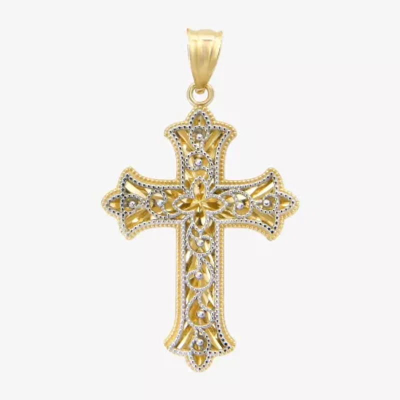 Womens 14K Two Tone Gold Cross Pendant