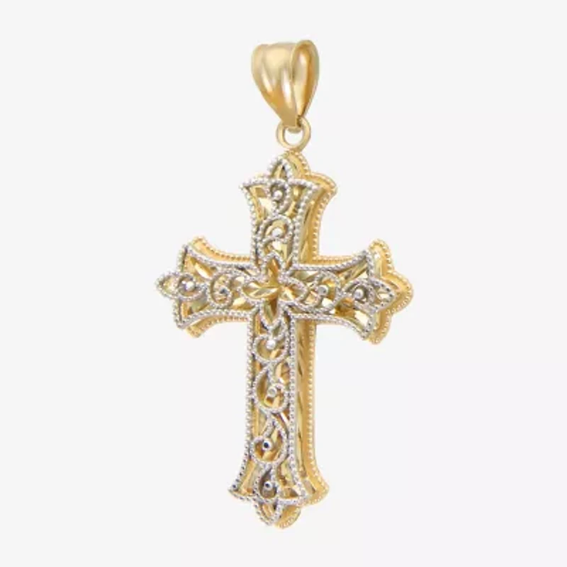 Womens 14K Two Tone Gold Cross Pendant
