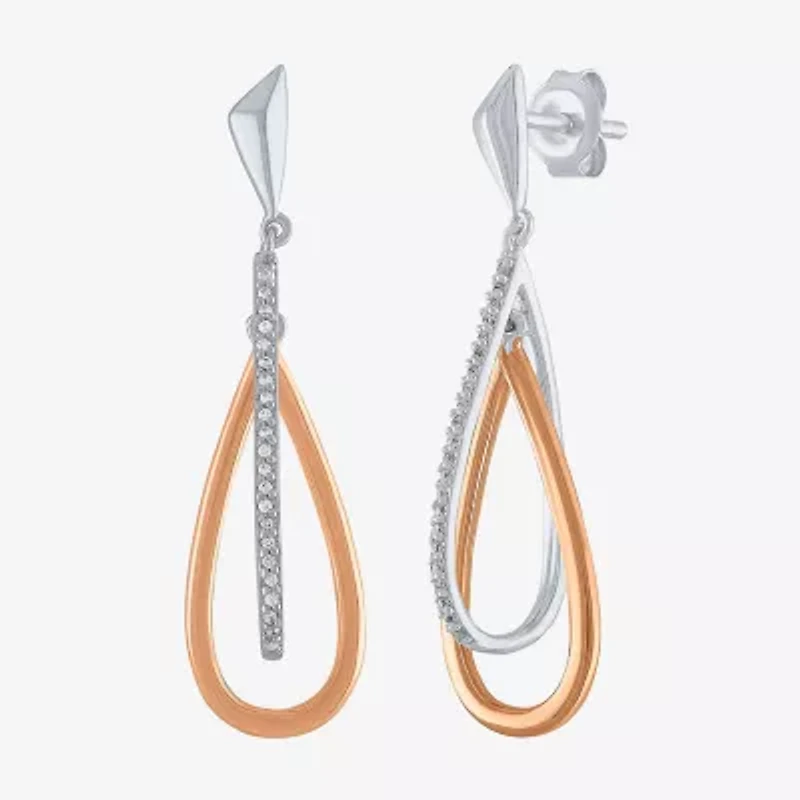 Womens 1/10 CT. T.W. Natural White Diamond Sterling Silver Drop Earrings