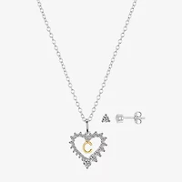 Sparkle Allure Pendant Necklace & Stud Earring Womens Cubic Zirconia Pure Silver Over Brass Heart 2-pc. Jewelry Set