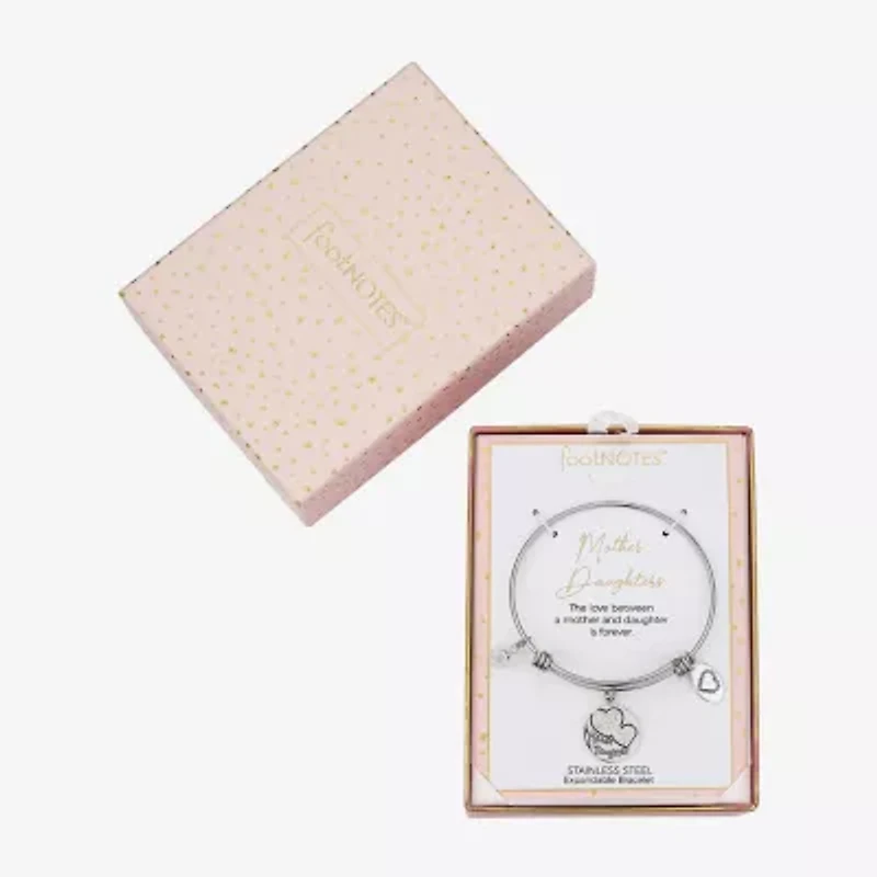 Footnotes Mother & Daughter Womens Crystal Stainless Steel Round Bangle Bracelet