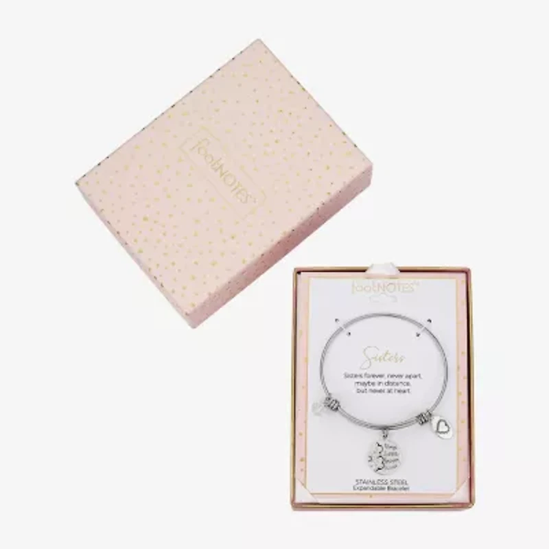 Footnotes Sister Womens Crystal Stainless Steel Flower Round Bangle Bracelet