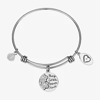 Footnotes Sister Womens Crystal Stainless Steel Flower Round Bangle Bracelet