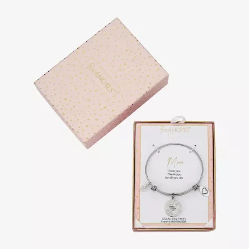 Footnotes Mom Womens Crystal Stainless Steel Round Bangle Bracelet