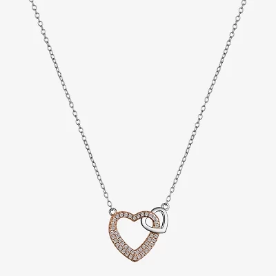 Footnotes Womens Cubic Zirconia Sterling Silver Heart 16 Inch Pendant Necklace