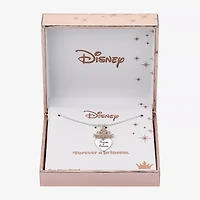 Disney Classics Womens Crystal Pure Silver Over Brass Crown Heart 16 Inch Pendant Necklace