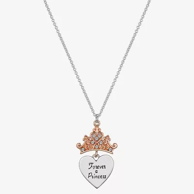 Disney Classics Womens Crystal Pure Silver Over Brass Crown Heart 16 Inch Pendant Necklace