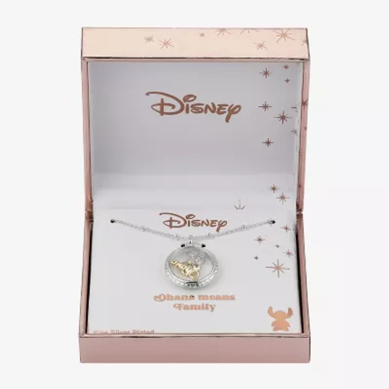 Disney Classics Ohana Shaker Womens Cubic Zirconia Pure Silver Over Brass Round 16 Inch Pendant Necklace