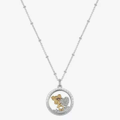 Disney Classics Ohana Shaker Womens Cubic Zirconia Pure Silver Over Brass Round 16 Inch Pendant Necklace