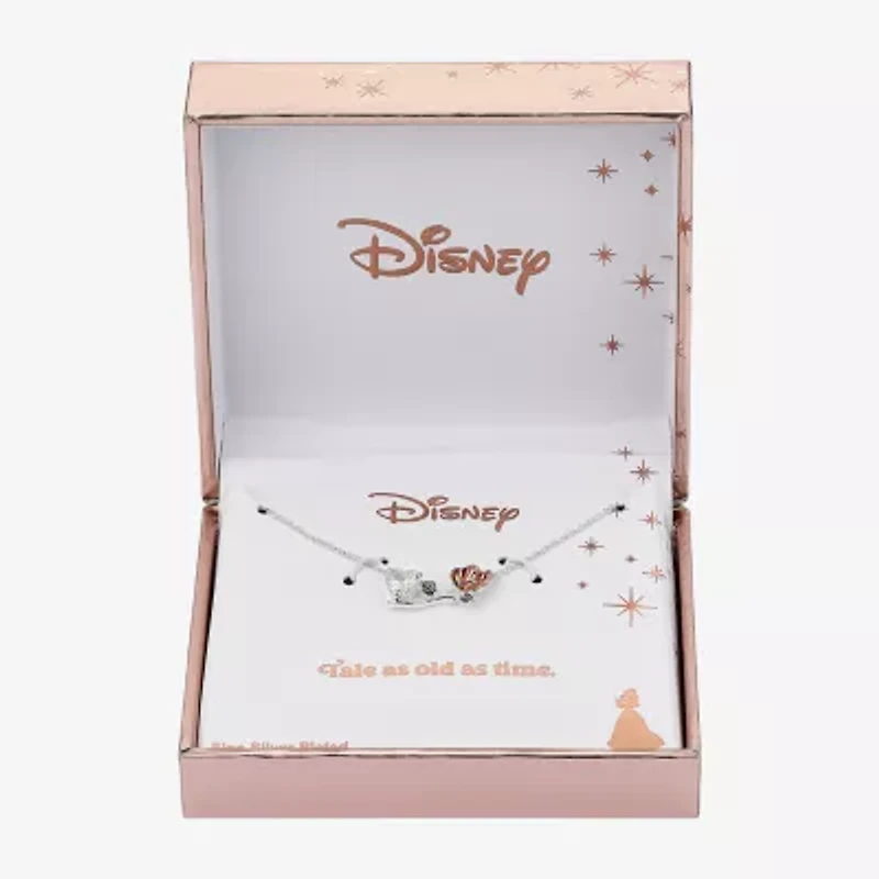 Disney Classics Womens Cubic Zirconia Pure Silver Over Brass Flower 16 Inch Pendant Necklace