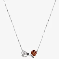 Disney Classics Womens Cubic Zirconia Pure Silver Over Brass Flower 16 Inch Pendant Necklace