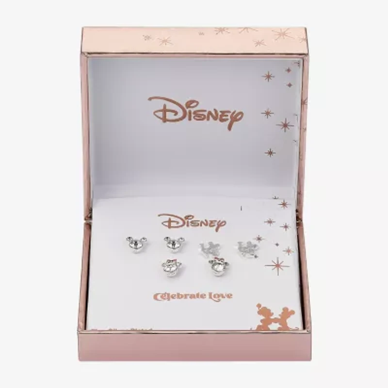 Disney Classics Love Womens Crystal Mickey Mouse Minnie Mouse 3 Pair Earring Set