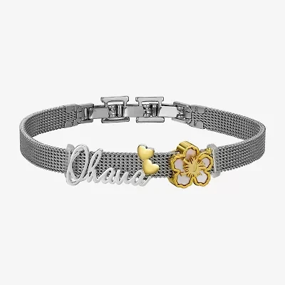 Disney Classics Ohana Womens Pure Silver Over Brass Semisolid Flower Heart Lilo & Stitch Chain Bracelet
