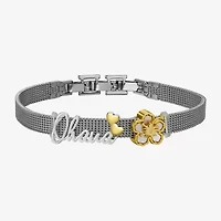 Disney Classics Ohana Womens Pure Silver Over Brass Semisolid Flower Heart Lilo & Stitch Chain Bracelet
