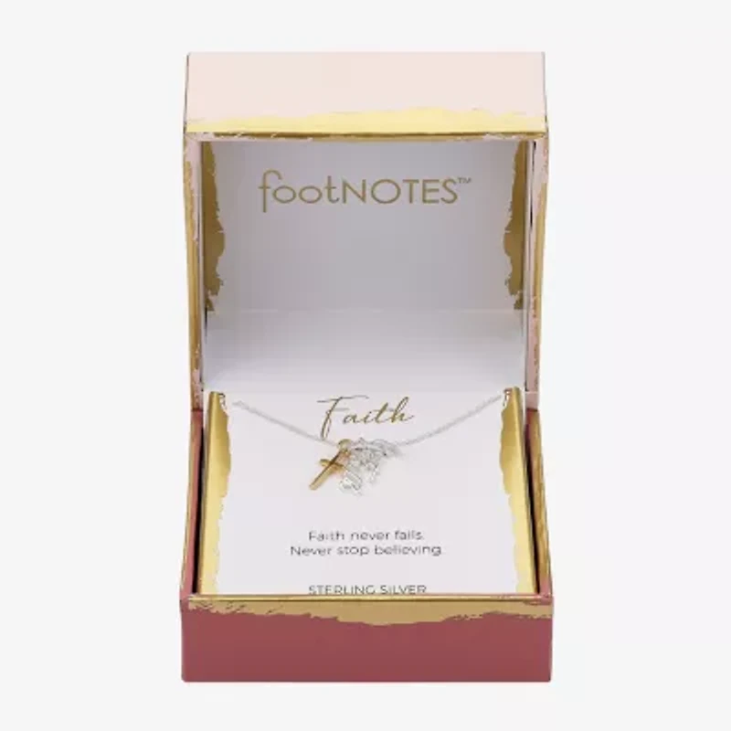 Footnotes Faith Charm Womens Cubic Zirconia Sterling Silver Cross 16 Inch Pendant Necklace