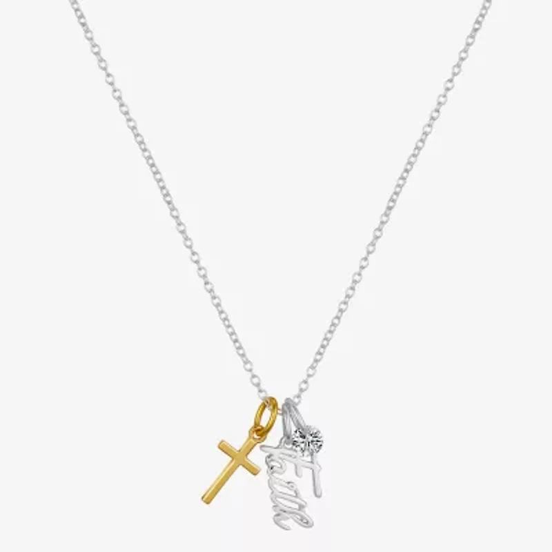 Footnotes Faith Charm Womens Cubic Zirconia Sterling Silver Cross 16 Inch Pendant Necklace