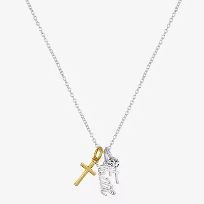 Footnotes Faith Charm Womens Cubic Zirconia Sterling Silver Cross 16 Inch Pendant Necklace