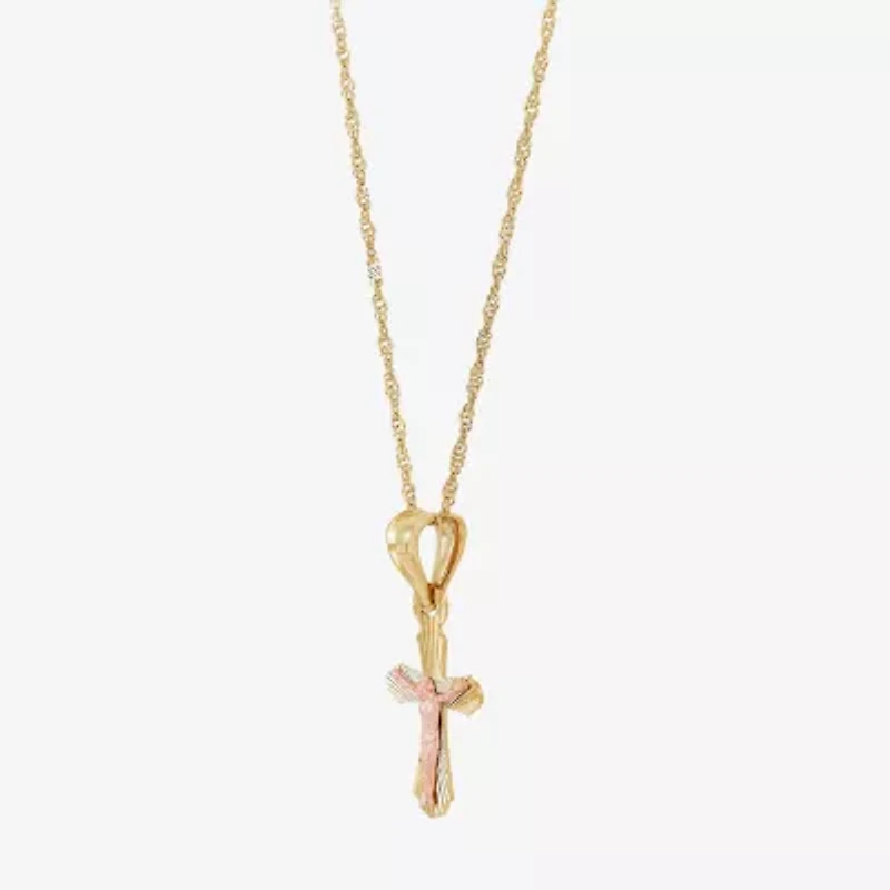 Rene Bargueiras® 14K Two-Tone Gold Crucifix Pendant Necklace