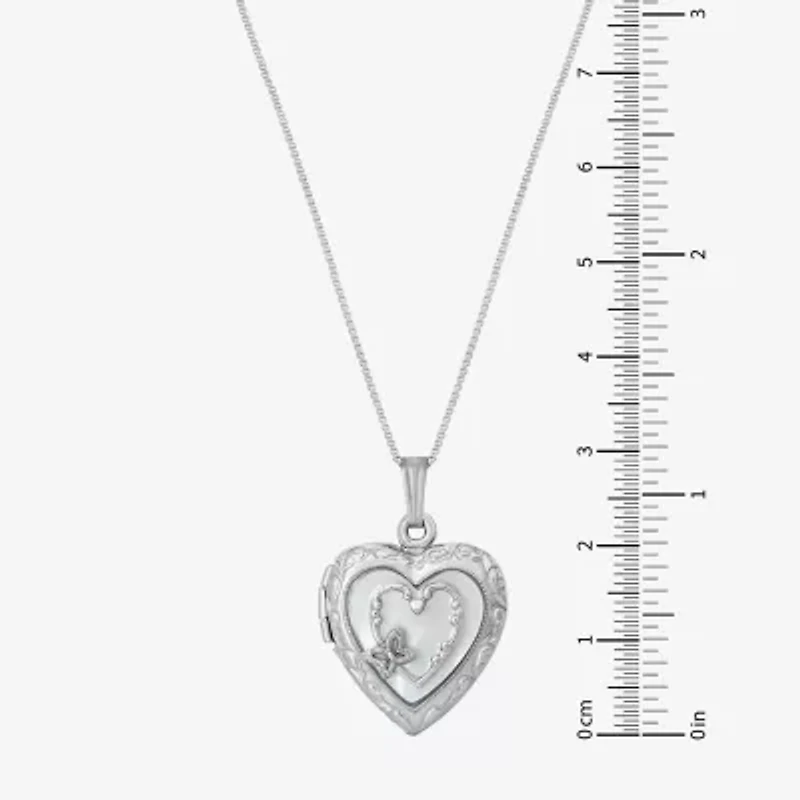 Womens White Sterling Silver 18 Inch Locket Necklace
