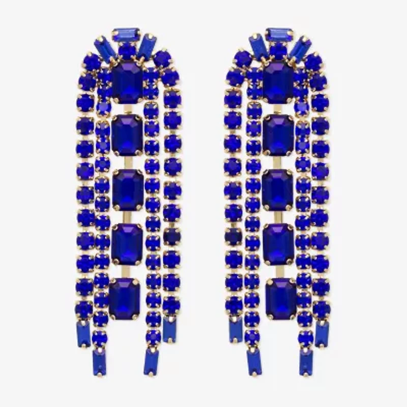 Bijoux Bar Tassel Womens Blue Glass Drop Earrings