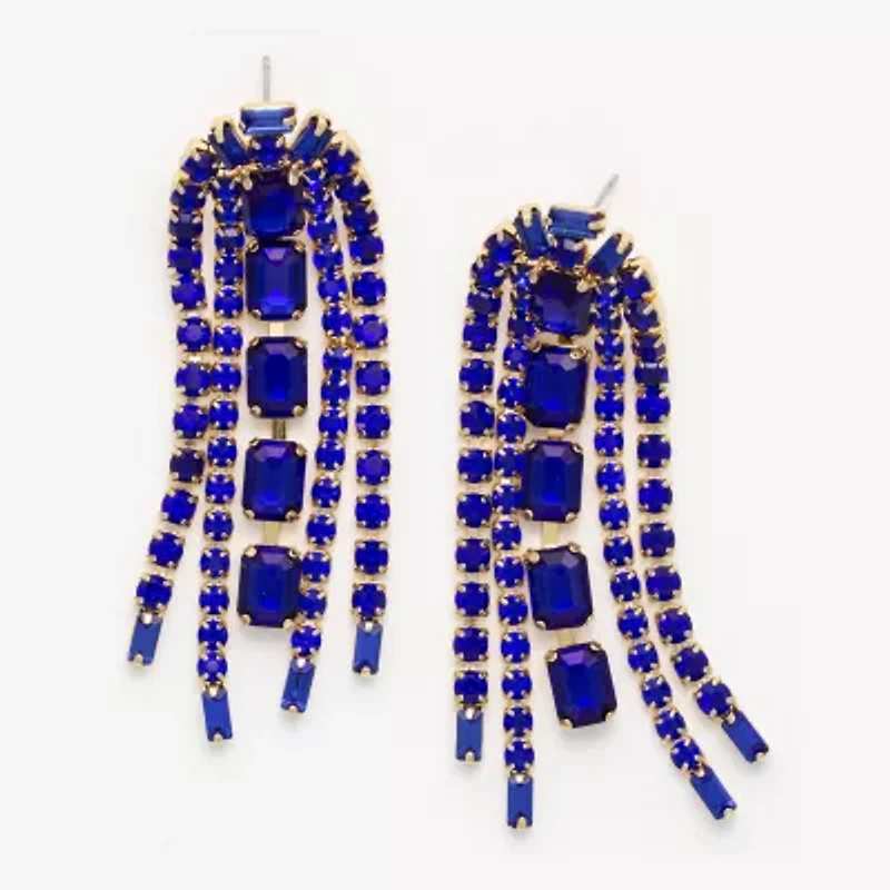 Bijoux Bar Tassel Womens Blue Glass Drop Earrings