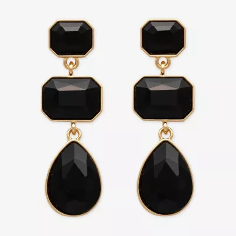 Bijoux Bar Gold Tone 3 Stone Womens Glass Drop Earrings
