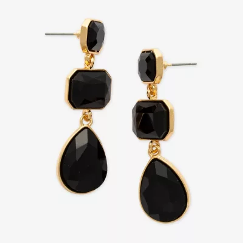 Bijoux Bar Gold Tone 3 Stone Womens Glass Drop Earrings