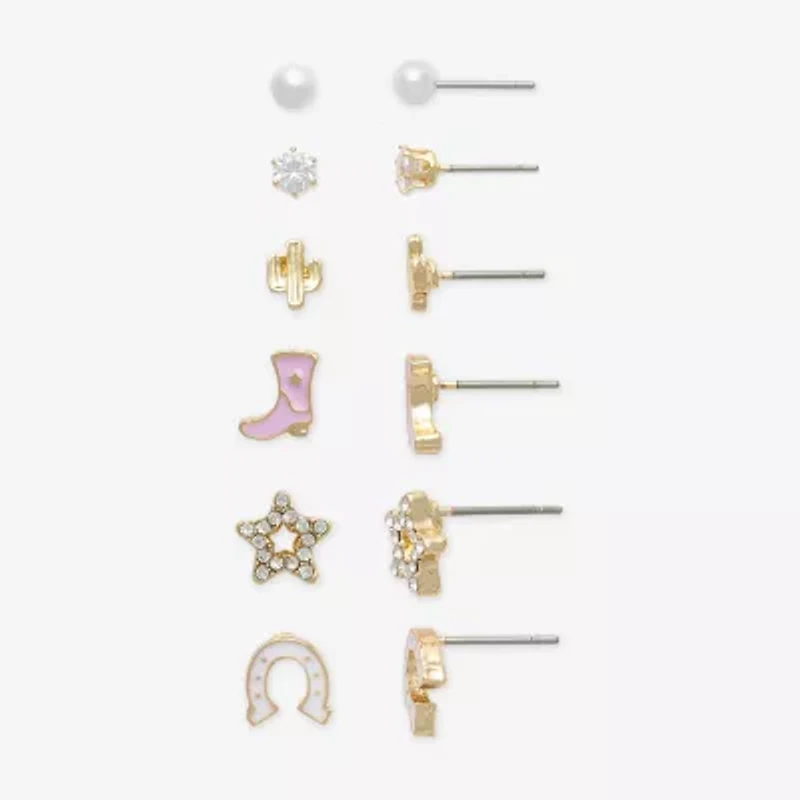 Mixit Womens Cubic Zirconia Simulated Pearl Star 6 Pair Earring Set