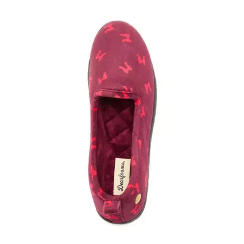 Dearfoams Rachel Velour Closed Back Womens Memory Foam Ballerina Slippers