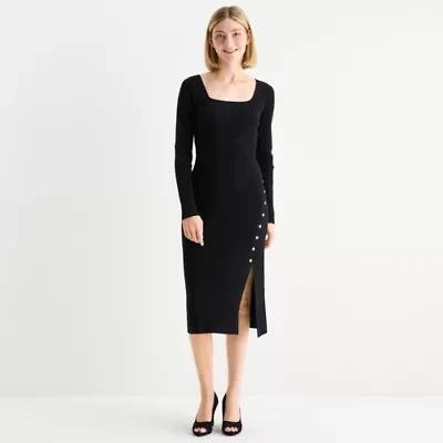 by&by Womens Long Sleeve Midi Sweater Dress Juniors
