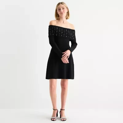 by&by Womens Juniors Long Sleeve Sweater Dress