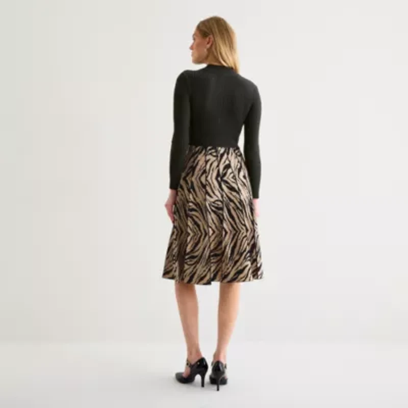 Studio 1 Womens Long Sleeve Animal Sweater Dress