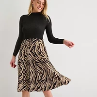 Studio 1 Womens Long Sleeve Animal Sweater Dress